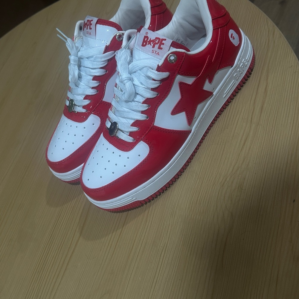 Bape Kids Red and White Star Sneakers